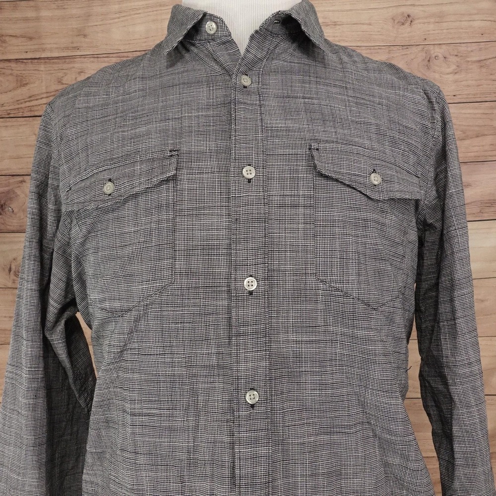APT.9 Shirt Mens XL Gray Check Long Sleeve Button-Up Cotton Pockets Casual